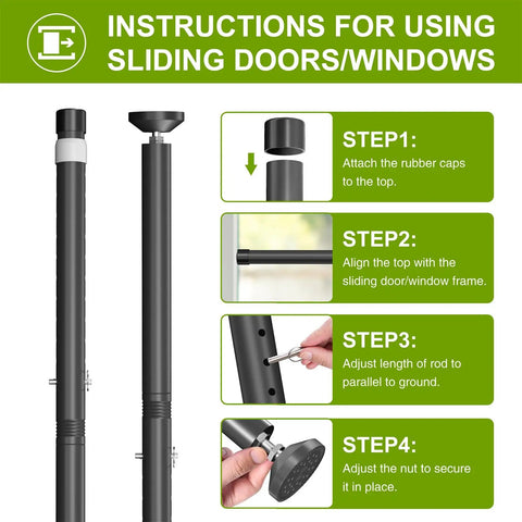 Instructions for using the Secure Your Joint With This Badass Adjustable Sliding Glass Door Security Bar with step-by-step guide.