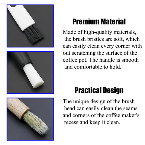 Natural Wood Nylon Coffee Brush Set, 13-Piece Espresso Machine Cleaner Kit, showing nylon bristle brushes and ergonomic handles.