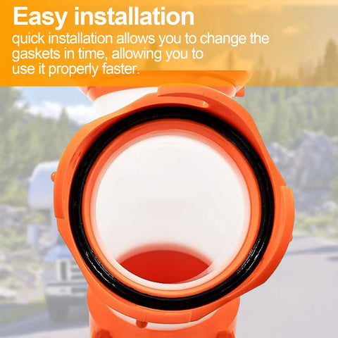 RV Sewer Hose Gasket Set Six Pack Replacement Seals For Universal Fittings, Fits RhinoFLEX Revolution And Easy Slip Hoses, No Mess Leak Free Bayonet Seals For Camper RV Travel Trailer Sewer Lines. black rubber gasket in orange RV bayonet fitting