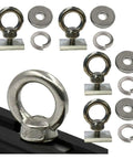 Heavy Duty Stainless Steel Eye Bolt Tie Down Anchor Kit with four M8 eye bolts, slot nuts, washers, and spring washers for 500kg