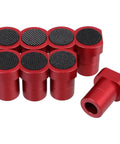Red aluminum Eight Piece Workbench Dogs and Planing Stopper Set with nonslip design for woodworking tables and benches