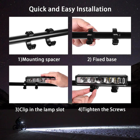 Step-by-step installation of Ultra Bright USB Rechargeable Bike Light with 5 Modes Waterproof MTB Headlight shown