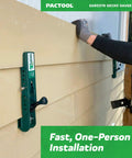 Gecko Gauge Clamp For 7/16 Inch Thick Composite Siding 2 Pack Exterior Mounting Siding Tool Ideal For One Person Installation Gauges And Supports The Next Course For Nailing Faster And More Accurate in use by person holding siding in place.