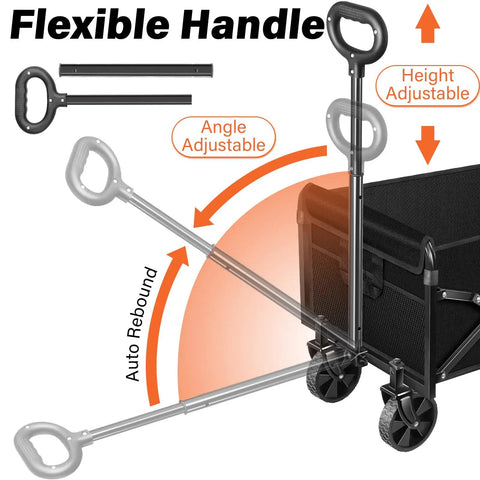 Flexible handle of Foldable Wagon Cart With Wheels Grab And Go Lightweight 11 Lb Portable Collapsible Wagon 280 Lb Capacity