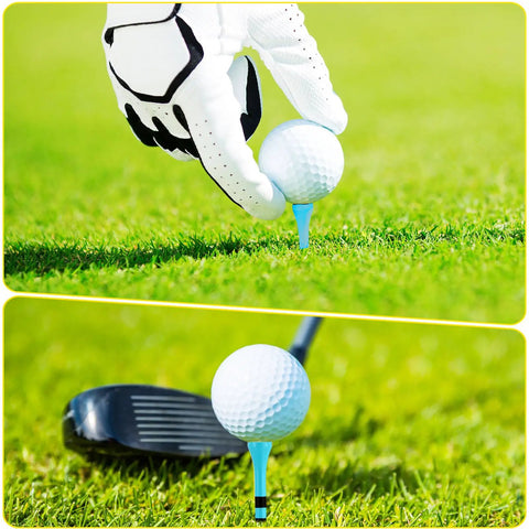 Gloved hand placing golf ball on Must Have One Thousand Bulk Golf Tees Pack, Three And A Quarter Inch Wooden Bamboo Tees