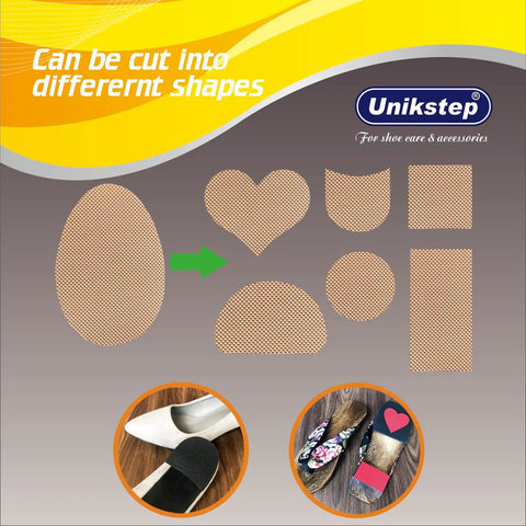 Six Pairs (Twelve Pieces) Non Slip Shoe Sole Pads With Self Adhesive Rubber Grips For Front Sole And Heel, shown in cut shapes