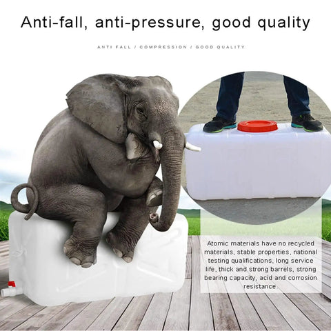 Leak Proof Water Storage Tank 45L Large Capacity Heavy Duty Easy Clean With Tight Sealing Durable High Density Polyethylene Ideal For Home School Office Shops And Other Places with elephant sitting on it to show durability