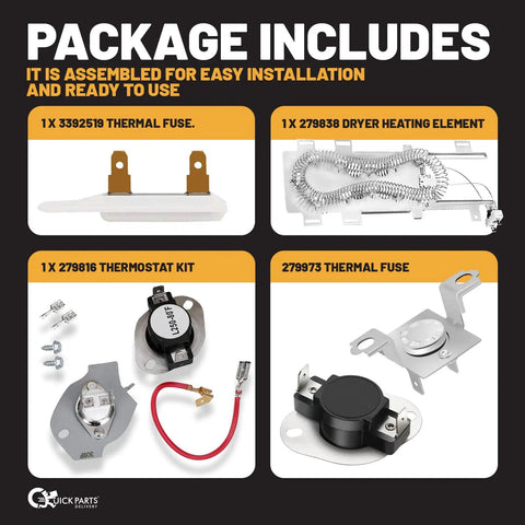 Dryer Heating Element Replacement Kit with Thermostat and Thermal Fuses for Kenmore Maytag Dryers DIY Friendly Install