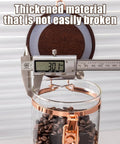 Keep Your Beans Locked Away In This Coffee Canister Set With Two Sealed Glass Jars With One Way Degassing Valves And Dark Blocking Lids Includes Four Dosing Tubes Measuring Spoon Funnel And Sturdy Rack For Your Daily Grind Routine. Thickened glass jar lid measured with caliper.