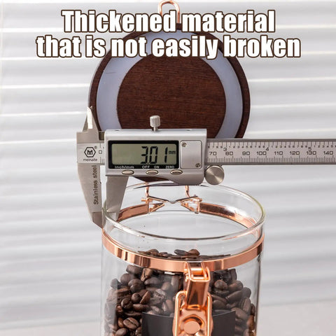 Keep Your Beans Locked Away In This Coffee Canister Set With Two Sealed Glass Jars With One Way Degassing Valves And Dark Blocking Lids Includes Four Dosing Tubes Measuring Spoon Funnel And Sturdy Rack For Your Daily Grind Routine. Thickened glass jar lid measured with caliper.