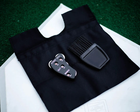 Umpire Gear Kit With 4-Dial Indicator, Plate Brush, And Pro-Style Cloth Bag For Baseball Games on home plate