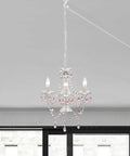 Plug In Mini Crystal Chandelier For Girls Room White And Pink With Sparkling Crystal Drops 3 Light Hanging Lamp For Bedroom
