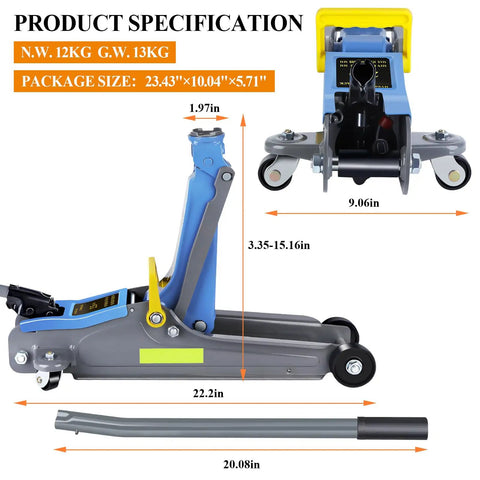 2.5 Ton Heavy Duty Hydraulic Floor Jack With Low Profile Design, Built Tough, Portable Handle, Reflective Tape, Trolley Jack