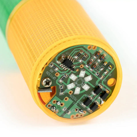 Close-up of circuit board in Four-Stack LED Industrial Signal Tower Light With No Sound Andon Lights, showing LED and components