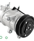 Plug And Play AC Compressor With Clutch For Dodge Nitro And Jeep Liberty V6 3.7L showing silver unit with black pulley, ideal for climate control.