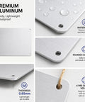 Close-up of 3 Pack 8x10 Inch Aluminum Sign Blanks for Sublimation UV Printing with drilled holes and waterproof surface.