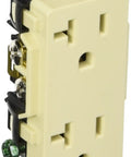 Commercial Grade 20 Amp 5 20 R Deco Duplex Receptacle With Common Ground And Classic Almond Look showing side view of heavy duty electrical outlet.