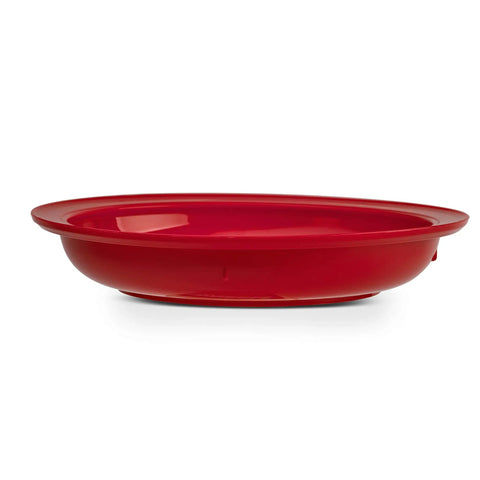 Side view of red Spillproof Lip Plate With Inner Lip Wall For Adults Red 9 Inch Non Slip Adaptive Plate For Independence Lightweight plate
