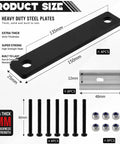 Complete 28 Piece Rooftop Tent Mounting Hardware Kit With Four 6mm Thick Steel Mending Plates Eight Bolts Eight Lock Nuts And Eight Aluminum T Slot Plates Black For Heavy Duty Roof Rack Install Easy Install No Sweat, product size diagram