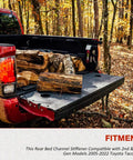 Badass Heavy Duty Tacoma Bed Channel Stiffener And Rear Support Bracket For 2005 To 2022 Toyota Pickup with logs in truck bed.
