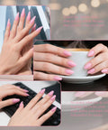 Hema Free Gel Nail Polish In Light Pink For All Seasons showcasing manicure and daily activities, chip resistant and glossy finish.