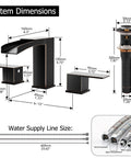 Dimensions of Oil Rubbed Bronze 3-Hole 8-Inch Widespread Bathroom Faucet With Two Handles, Metal Pop Up Drain Assembly, CUPC Water Supply Lines
