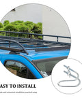 Straight Up Heavy Duty Car Roof Rack Crossbar Clamp With Quick Swap U Bolts And Mounting Brackets For Round Tubes Up To Three Centimeters installation on blue vehicle roof.