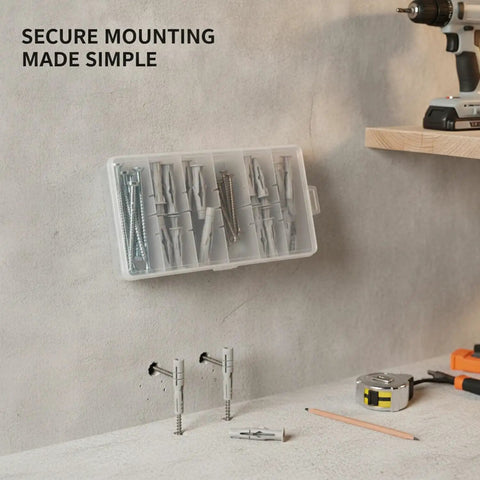 Nylon Wall Plug And Screw Anchor Kit For Drywall Hollow Brick And Foam Block In White with drill and tape measure