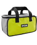 Green and gray Ryobi tool bag with handles on a white background