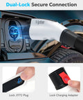 Tesla To J1772 Adapter 60A 250V Level 2 Ev Charger Converter Plug And Play showing secure connection to EV charging port.
