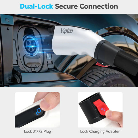Tesla To J1772 Adapter 60A 250V Level 2 Ev Charger Converter Plug And Play showing secure connection to EV charging port.