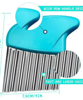 Front view of 2-pack stainless steel crinkle cutters with blue plastic handles for potatoes and vegetables