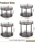 Two-Tier Wood Lazy Susan Organizer With 360 Turntable And Adjustable Upper Tray, 12.99 inch spice rack height options