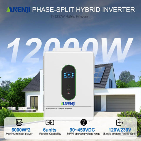 12000W Solar Hybrid Inverter 48V DC To 120V And 240V AC Single Phase Split Phase Pure Sine Wave With Built In 2 MPPT Controllers