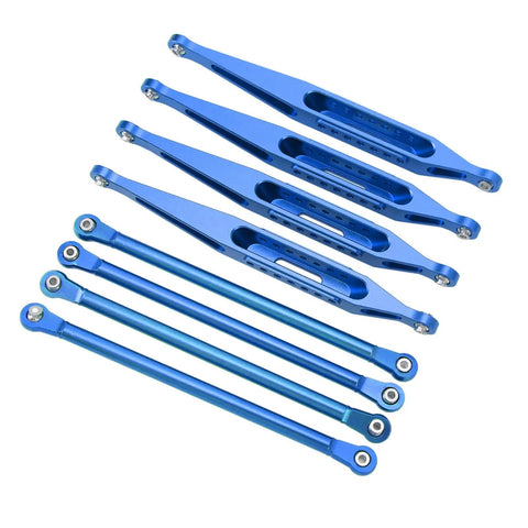 Upgrade Your RC Ride With Premium Aluminium Alloy Suspension Links For Losi 1/8 LMT 4WD, blue suspension parts displayed.