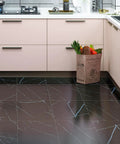 Modern kitchen with Peel And Stick Floor Tile 12x12 Inch Vinyl Marble Black Flooring, 16 Pack, Easy DIY Install For Kitchen, Bathroom, Bedroom, Farmhouse