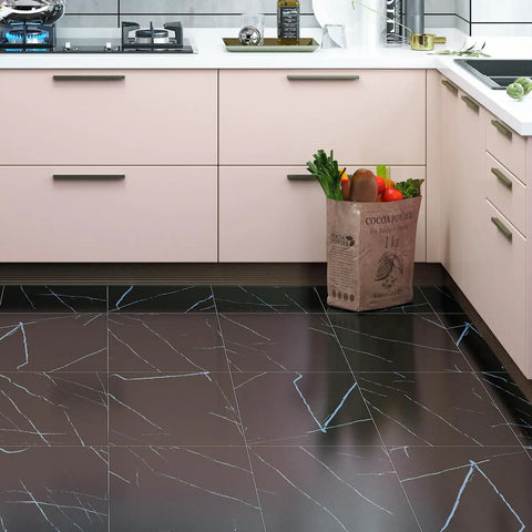 Black Peel And Stick Floor Tiles 12x12 Inch 32 Count Self Adhesive Vinyl Faux Wood Grain Waterproof Flooring For Kitchens