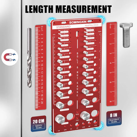 bolt thread checker tool with magnetic base and rulers for length measurement