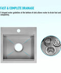 Prep Ready 15 Inch Workstation Sink Drop In Or Undermount 15x15 Inch Single Bowl 18 Gauge Stainless Steel with drainage design.