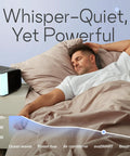 Man sleeping peacefully next to Mini Evaporative Air Cooler For Desk And Camping With Smart App Control Removable Water Tank.