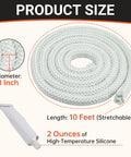 Front view of GJK wood furnace door seal kit: 10 ft fiberglass door seal rope, 1-inch diameter with silicone adhesive tube