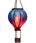 Blue Purple Hot Air Balloon Solar Lantern For Garden Decor Lit Flickering Flame Hanging Outdoor Light For Yard Porch Tree Party
