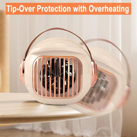 Compact Desk Heater For Office And Home Personal 500W PTC Ceramic Space Heater in white and rose gold with tip-over protection