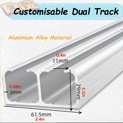 Beefy Heavy Duty Sliding Barn Door Hardware Track Kit For Exterior And Interior Use, double aluminum rails close-up.