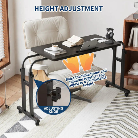 Height adjustment feature of the Super Adjustable Mobile Recliner Desk With Smooth Cruising Wheels Hella Flexible Overbed Table.
