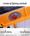 JUDYSSY Led Floodlight 50W Rechargeable Solar Work Light showing lighting modes switch for automatic and manual use.