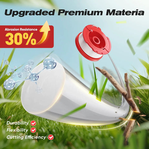 Image showing Eight Pack Weedeater String Replacement 30 Feet 0.065 Inch Trimmer Line with spool, highlighting durability and abrasion resistance.