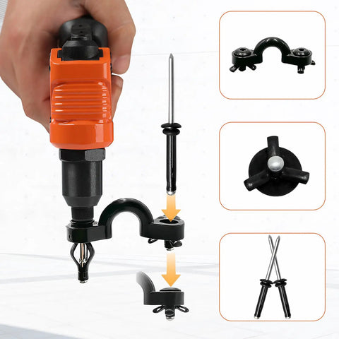 Heavy Duty Manual Rivet Gun Kit With Three Sixteen Inch Tri Grip Pop Rivets real deal tool head swap detail with tools.