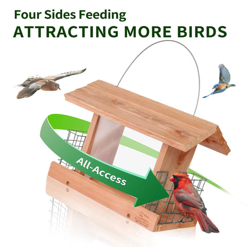 US Cedar Outdoor Bird Feeder With Hanging Design Handcrafted Wood Double Suet Cage Clear View Windows Squirrel Proof