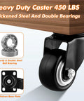 1.5-inch black PU swivel caster wheel with double ball bearings and thick base plate; set of 8, no brake